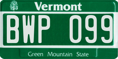VT license plate BWP099
