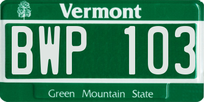 VT license plate BWP103