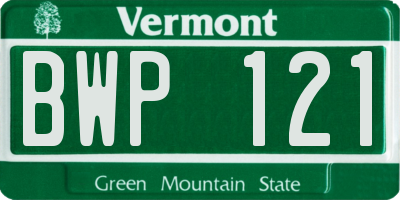 VT license plate BWP121
