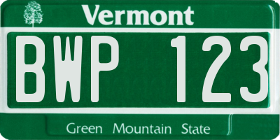 VT license plate BWP123