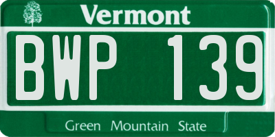 VT license plate BWP139
