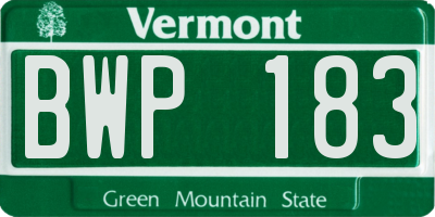 VT license plate BWP183