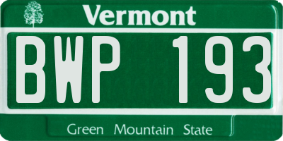VT license plate BWP193
