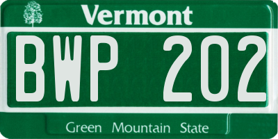 VT license plate BWP202