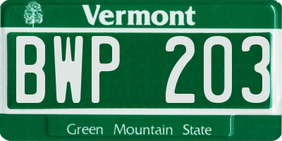 VT license plate BWP203
