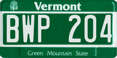 VT license plate BWP204