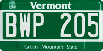 VT license plate BWP205