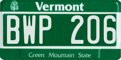 VT license plate BWP206