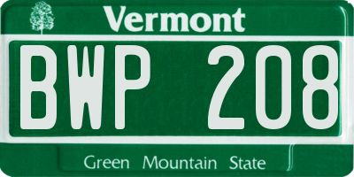 VT license plate BWP208