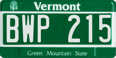 VT license plate BWP215