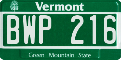 VT license plate BWP216