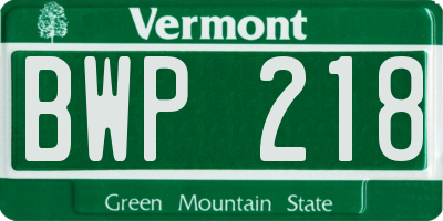 VT license plate BWP218