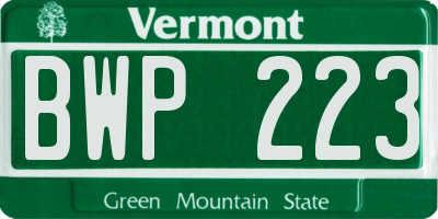VT license plate BWP223