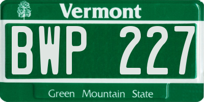 VT license plate BWP227