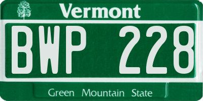 VT license plate BWP228