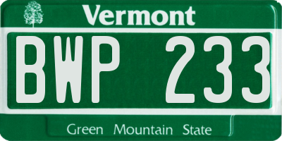VT license plate BWP233