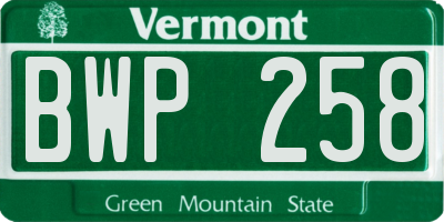 VT license plate BWP258
