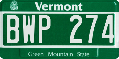 VT license plate BWP274