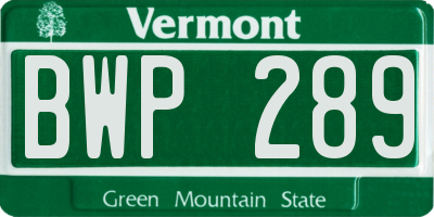VT license plate BWP289
