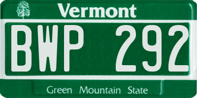 VT license plate BWP292