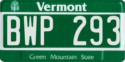 VT license plate BWP293