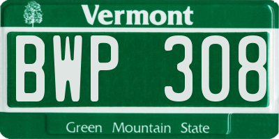 VT license plate BWP308
