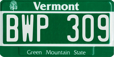 VT license plate BWP309
