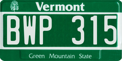 VT license plate BWP315