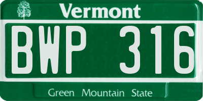 VT license plate BWP316
