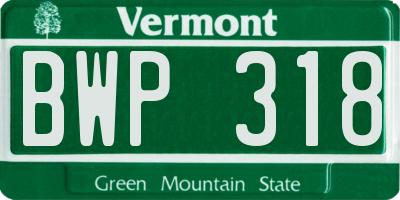 VT license plate BWP318