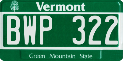 VT license plate BWP322
