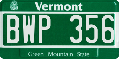 VT license plate BWP356