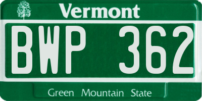 VT license plate BWP362