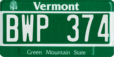 VT license plate BWP374