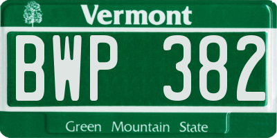 VT license plate BWP382