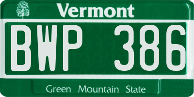 VT license plate BWP386