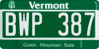 VT license plate BWP387