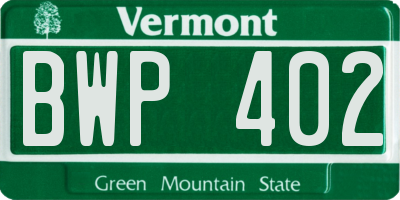 VT license plate BWP402