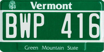 VT license plate BWP416