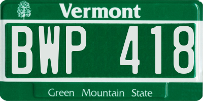 VT license plate BWP418