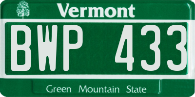 VT license plate BWP433