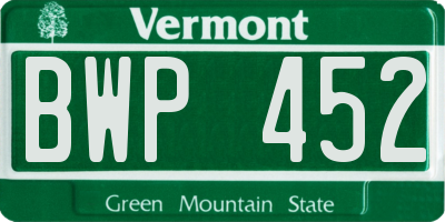 VT license plate BWP452