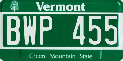 VT license plate BWP455