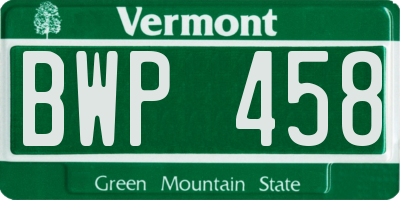 VT license plate BWP458