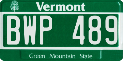 VT license plate BWP489