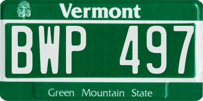 VT license plate BWP497