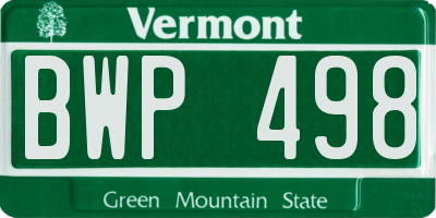 VT license plate BWP498