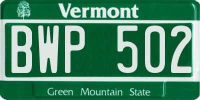 VT license plate BWP502