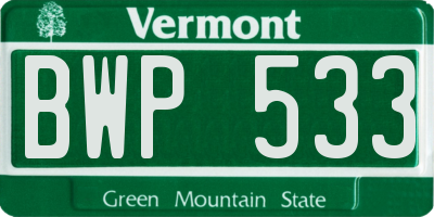 VT license plate BWP533
