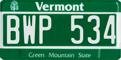 VT license plate BWP534